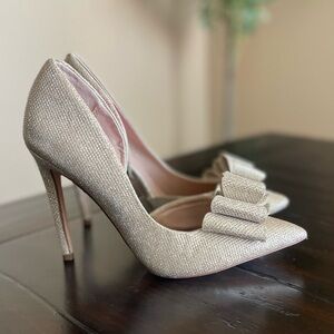 Betsey Johnson Glitter Bow Gold Heels